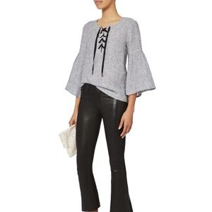 St Roche - Women's Lula Bell Sleeve Linen Stripe Top - Size Small- Black & White